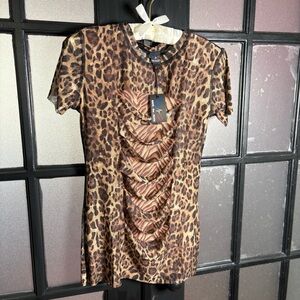 Save The Faith Mesh Leopard Cut Out Top Womens Small Y2K Festival Clubwear NWT